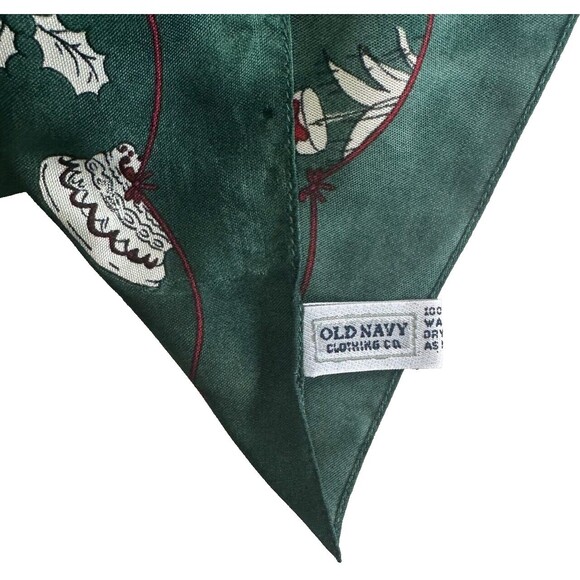 Old Navy Old Fashioned Vintage Style Christmas Holiday Square Satin Scarf Green - Picture 7 of 9